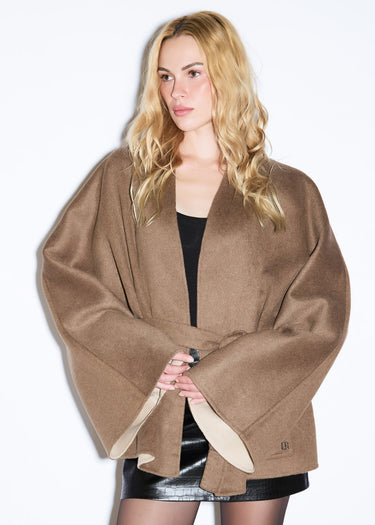 CABAN KIMONO DOUBLE-FACE IN MISTO LANA BROWN - BEIGE
