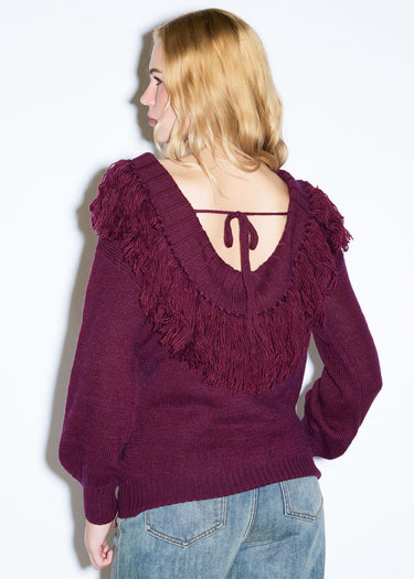 MAGLIA CON SCOLLO SCHIFFER E FRANGE CHERRY WINE