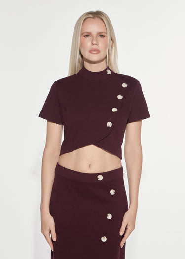 MILANO-KNIT T-SHIRT WITH ASYMMETRIC BUTTONS RED WINE
