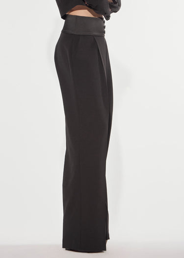 PANTALONE LUNGO A PALAZZO CON FASCIA IN RASO BLACK