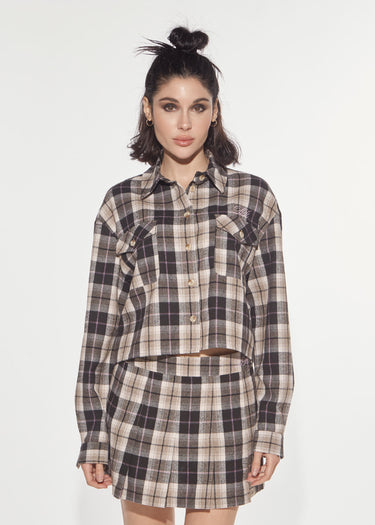 CAMICIA IN FLANELLA CHECK CON RICAMO MOCHA & BEIGE