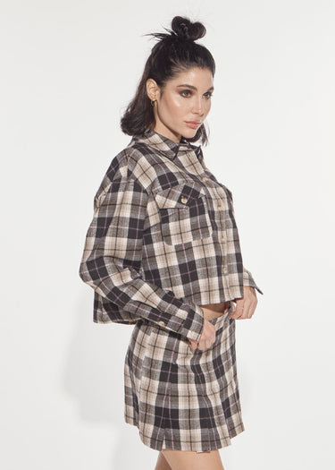 CAMICIA IN FLANELLA CHECK CON RICAMO MOCHA & BEIGE