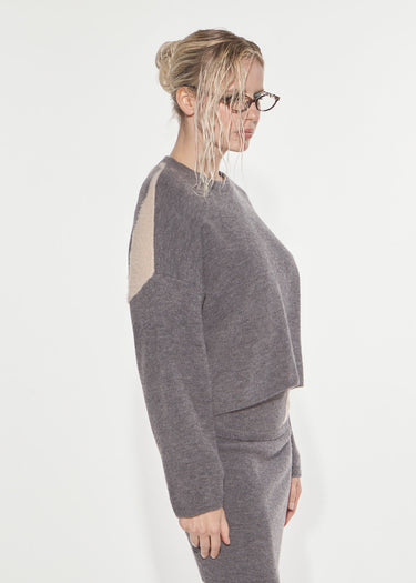 OVERSIZE JUMPER WITH JACQUARD LOGO GREY-BEIGE