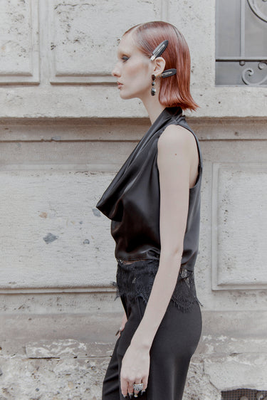 BLUSA IN RASO CON PIZZO BLACK