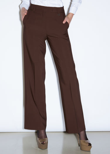 PANTALONE LUNGO A PALAZZO IN TESSUTO B-STRETCH CHOCOLATE