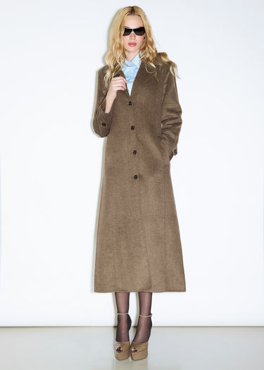 CAPPOTTO LUNGO IN TESSUTO SPINATO TAUPE