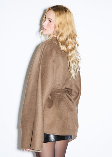 CABAN KIMONO DOUBLE-FACE IN MISTO LANA BROWN - BEIGE