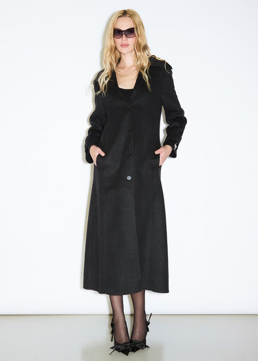 CAPPOTTO LUNGO IN TESSUTO SPINATO RICAMO ROSE BLACK