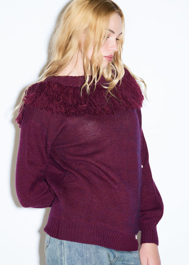 MAGLIA CON SCOLLO SCHIFFER E FRANGE CHERRY WINE