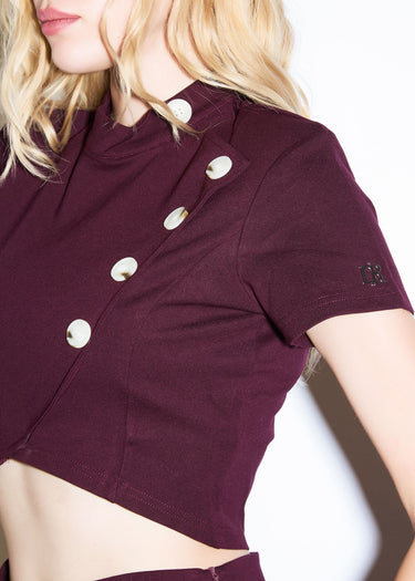 T-SHIRT IN PUNTO MILANO CON BOTTONI ASIMMETRICI RED WINE