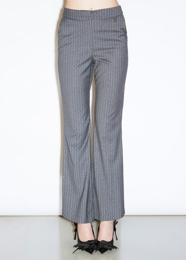 PANTALONE FLARE GESSATO CON STRASS GREY