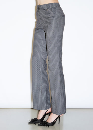 PANTALONE FLARE GESSATO CON STRASS GREY