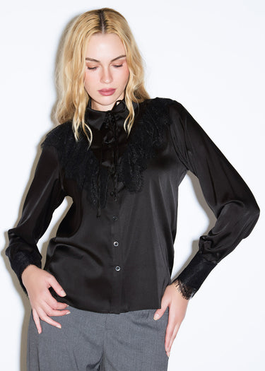 CAMICIA IN RASO CON DETTAGLI IN PIZZO BLACK