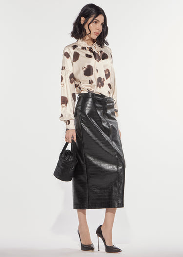 CAMICIA STAMPA INK IN RASO CON FOULARD VANILLA & ESPRESSO