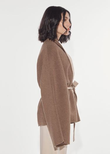 BROWN-BEIGE DOUBLE-FACED WOOL BLEND KIMONO CABAN