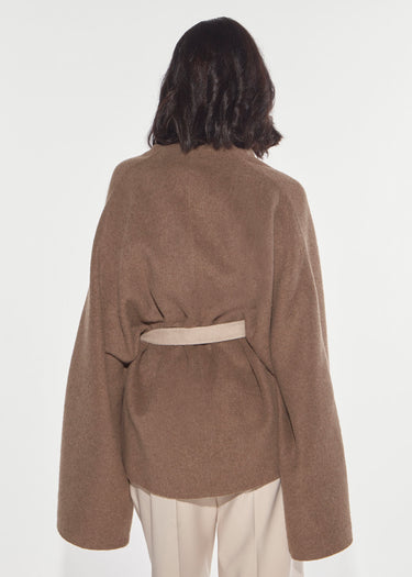 BROWN-BEIGE DOUBLE-FACED WOOL BLEND KIMONO CABAN