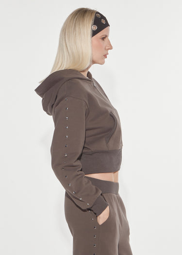 FELPA ECLECTIC IN COTONE CON BORCHIE E ZIP ARMY GREY