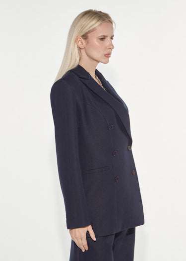 DOUBLE-BREASTED HERRINGBONE BLAZER DARK SAPPHIRE