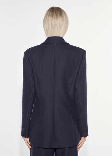 DOUBLE-BREASTED HERRINGBONE BLAZER DARK SAPPHIRE