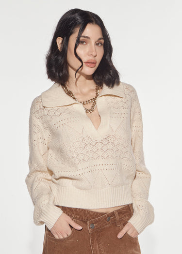 MAGLIA PUNTO PIZZO CON SCOLLO A POLO ANGORA