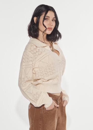 MAGLIA PUNTO PIZZO CON SCOLLO A POLO ANGORA