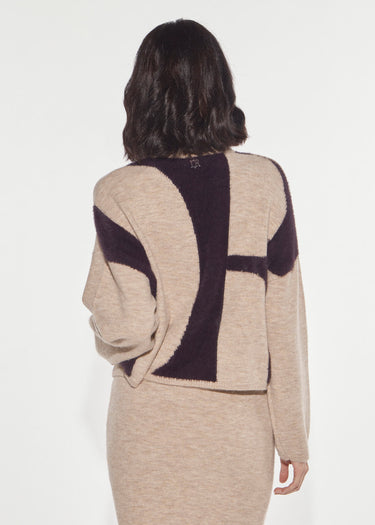 OVERSIZED SWEATER WITH BEIGE-PLUM JACQUARD LOGO