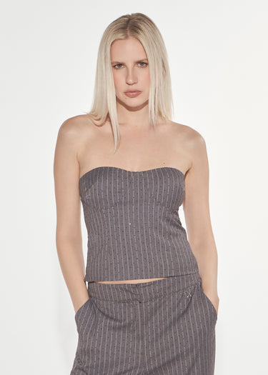 GREY PINSTRIPE RHINESTONE TOP