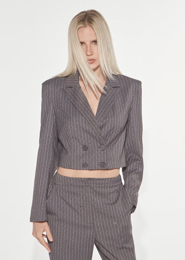 BLAZER CROPPED GESSATO CON STRASS GREY