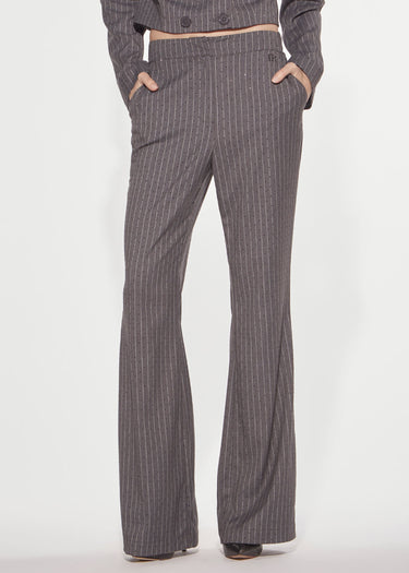 PANTALONE FLARE GESSATO CON STRASS GREY