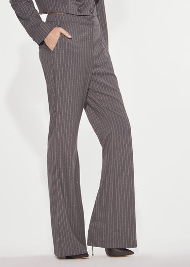 PANTALONE FLARE GESSATO CON STRASS GREY