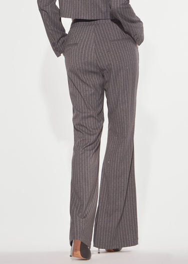 PANTALONE FLARE GESSATO CON STRASS GREY