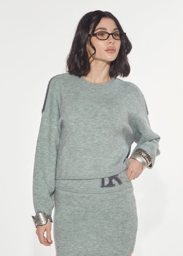 OVERSIZED SWEATER WITH JACQUARD LOGO MINT-GREY