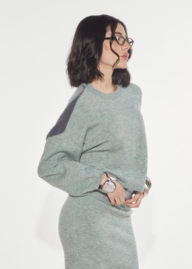 OVERSIZED SWEATER WITH JACQUARD LOGO MINT-GREY