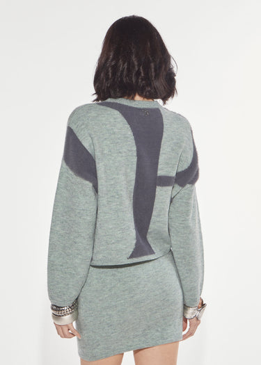 OVERSIZED SWEATER WITH JACQUARD LOGO MINT-GREY