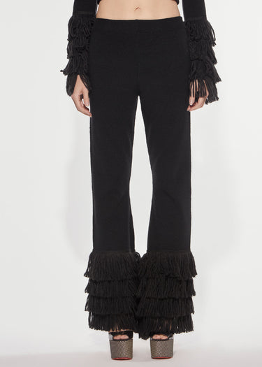 PANTALONE LUNGO IN MAGLIA CON FRANGE BLACK