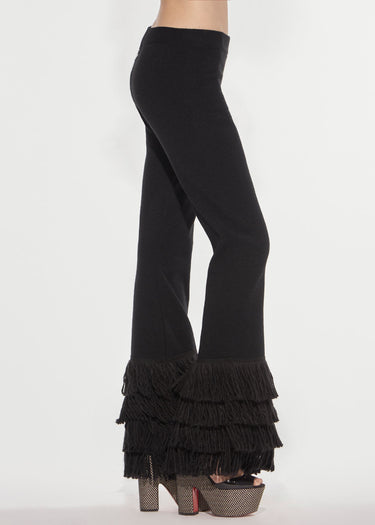 PANTALONE LUNGO IN MAGLIA CON FRANGE BLACK