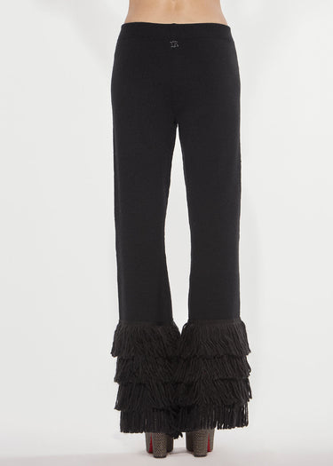 PANTALONE LUNGO IN MAGLIA CON FRANGE BLACK