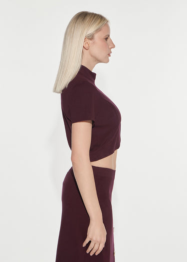 MILANO-KNIT T-SHIRT WITH ASYMMETRIC BUTTONS RED WINE