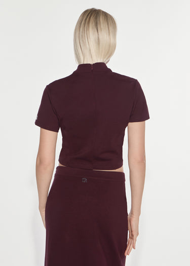 MILANO-KNIT T-SHIRT WITH ASYMMETRIC BUTTONS RED WINE