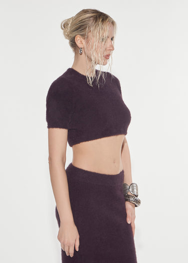 T-SHIRT CROPPED IN MAGLIA PUNTO PELLICCIA MOLE