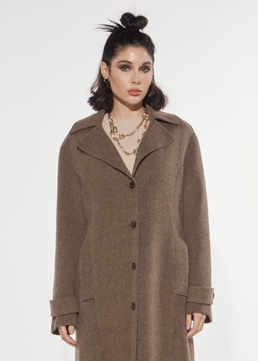 CAPPOTTO LUNGO IN TESSUTO SPINATO RICAMO ROSE TAUPE