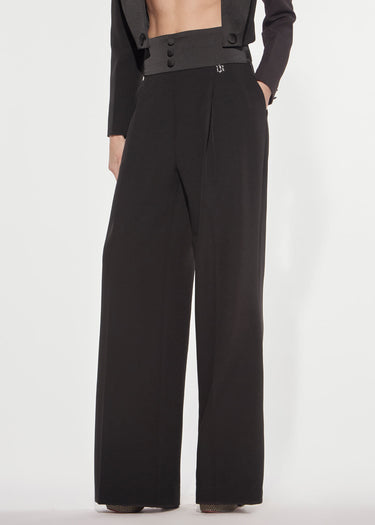 PANTALONE LUNGO A PALAZZO CON FASCIA IN RASO BLACK