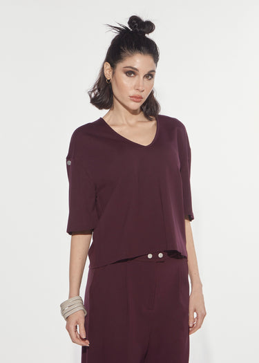 MILANO KNIT T-SHIRT WITH BUTTONS RED WINE