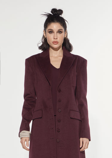 RED WINE HOURGLASS WOOL BLEND LONG COAT