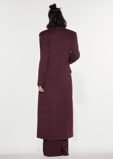 RED WINE HOURGLASS WOOL BLEND LONG COAT