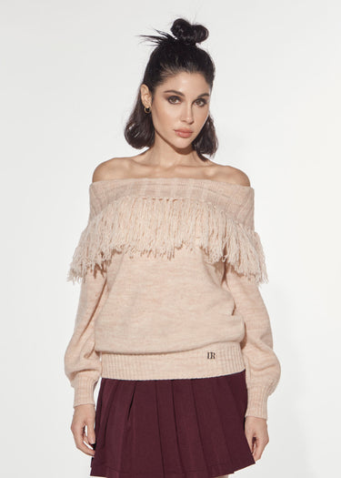 PEACH TASSELLED SCHIFFER NECK JUMPER