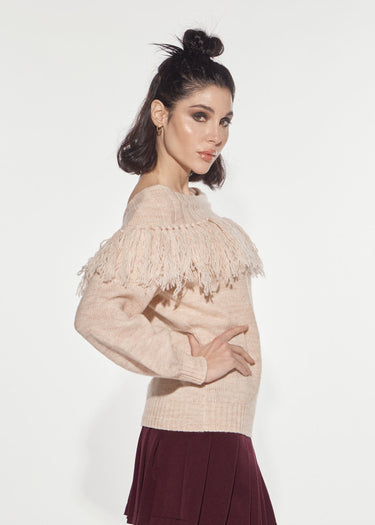PEACH TASSELLED SCHIFFER NECK JUMPER