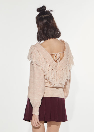 PEACH TASSELLED SCHIFFER NECK JUMPER