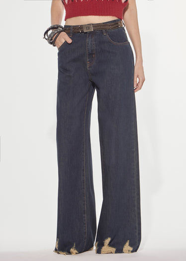 JEANS RELAXED FIT CON FONDO DISTRESSED DARK INDIGO