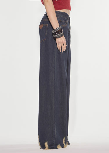 JEANS RELAXED FIT CON FONDO DISTRESSED DARK INDIGO
